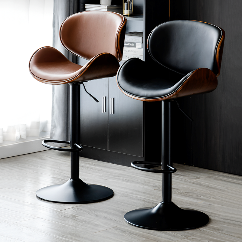 Cowhide Leather Swivel Bar Chair – Adjustable Height, Steel Base, 6 Color Options