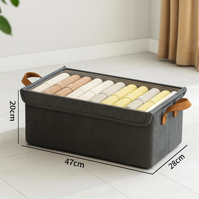 Large Fabric Clothes Storage Box with Lid – Foldable Drawer Organizer for Pants, Wardrobe, and Closet