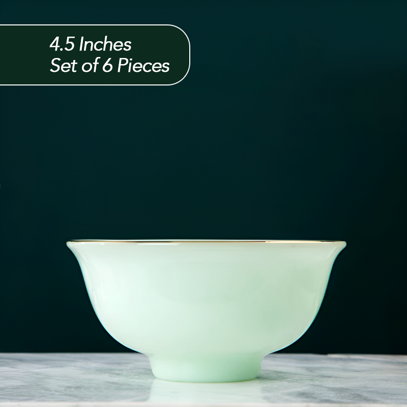 6-Piece Jade Porcelain Bowl Set – Elegant Translucent Ceramic Tableware in 3 Sizes (4.4", 5.5", 6.5")