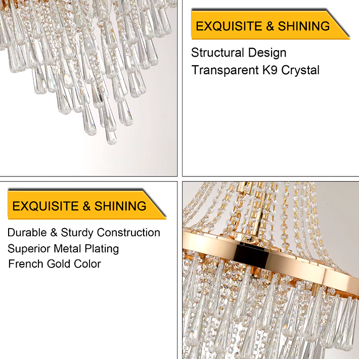 French Gold Crystal Chandelier – Large Modern Luxury Ceiling Light for Living Room, Dining Room, Bedroom