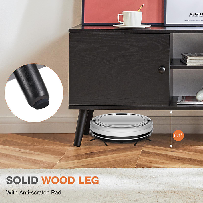 Modern Black TV Stand – Engineered Wood Entertainment Center with Adjustable Shelves and Cable Management