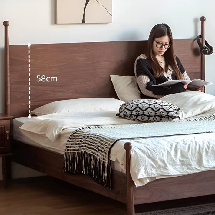 Black Walnut Solid Wood Platform Bed – Scandinavian French Style in Queen & King Sizes