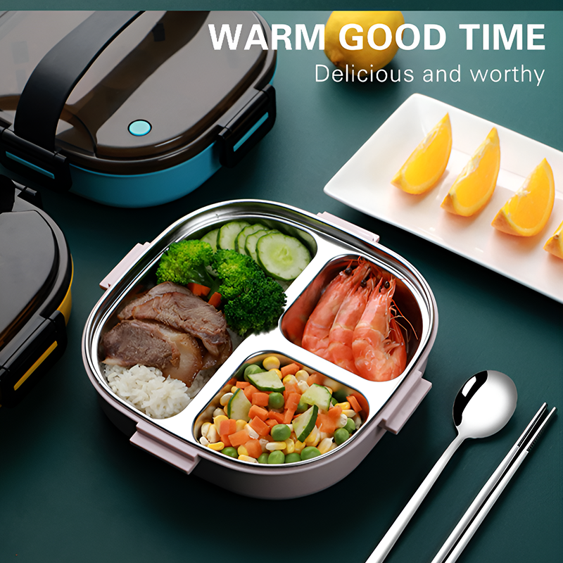 304 Stainless Steel Bento Lunch Box – Leakproof, 3-Compartments, Large-Capacity Portable Food Container with Handle for Adults and Kids