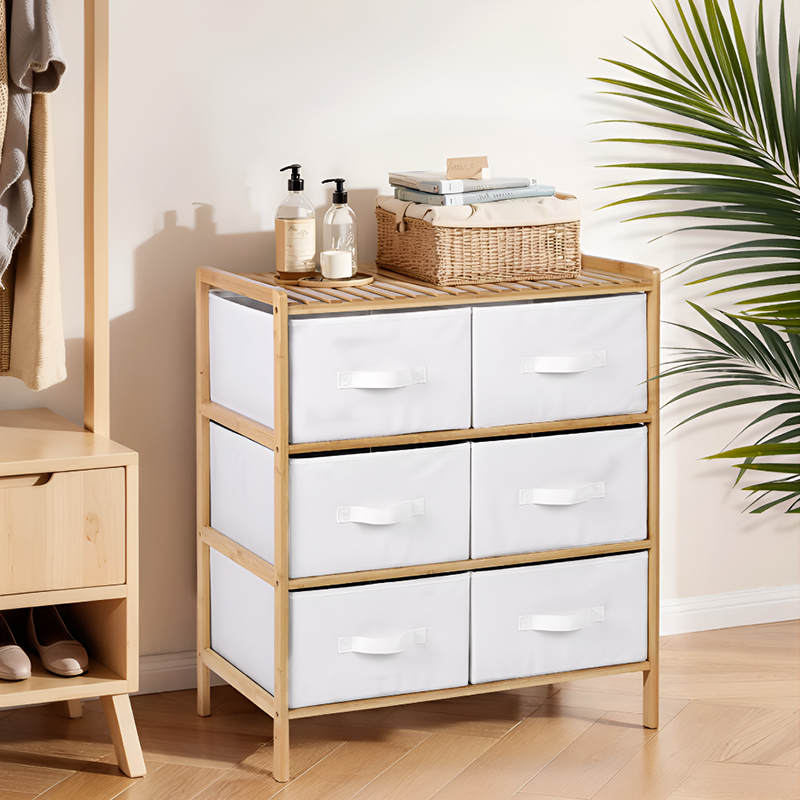 Bamboo Wood Fabric Drawer Storage Cabinet – 6/3 Drawer Organizer for Bedroom, Kids Room & Closet