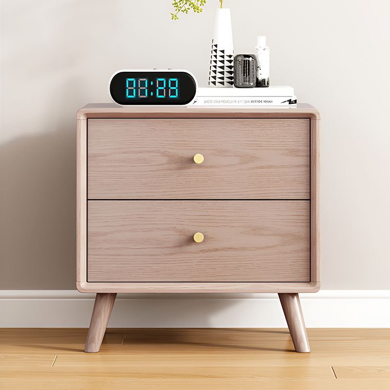 Nordic Solid Ash Wood Bedside Table – Modern Light Luxury Nightstand with Storage Cabinet