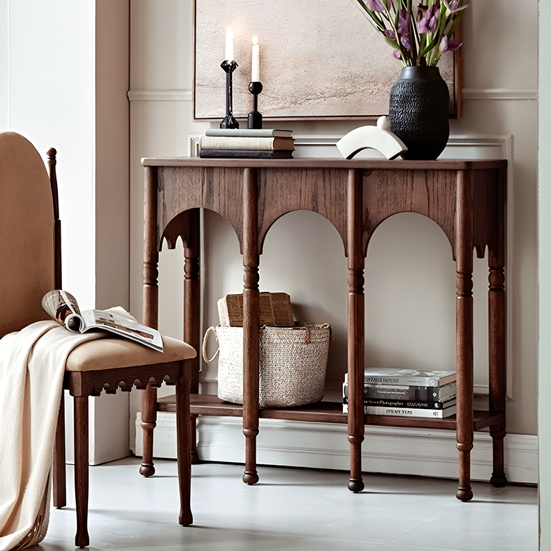 Solid Wood Retro Console Table – Entryway & Living Room Side Table