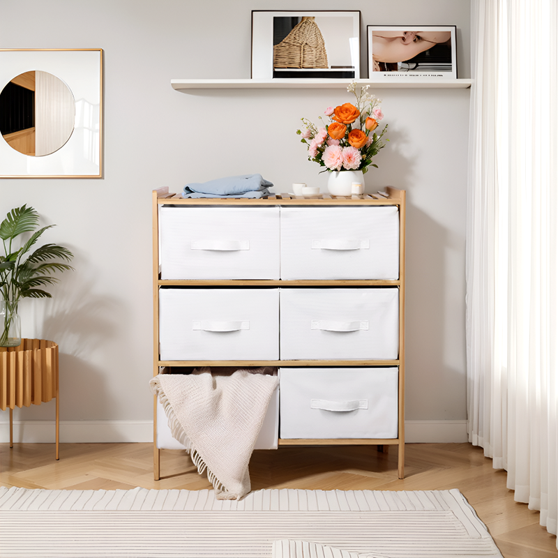 Bamboo Wood Fabric Drawer Storage Cabinet – 6/3 Drawer Organizer for Bedroom, Kids Room & Closet