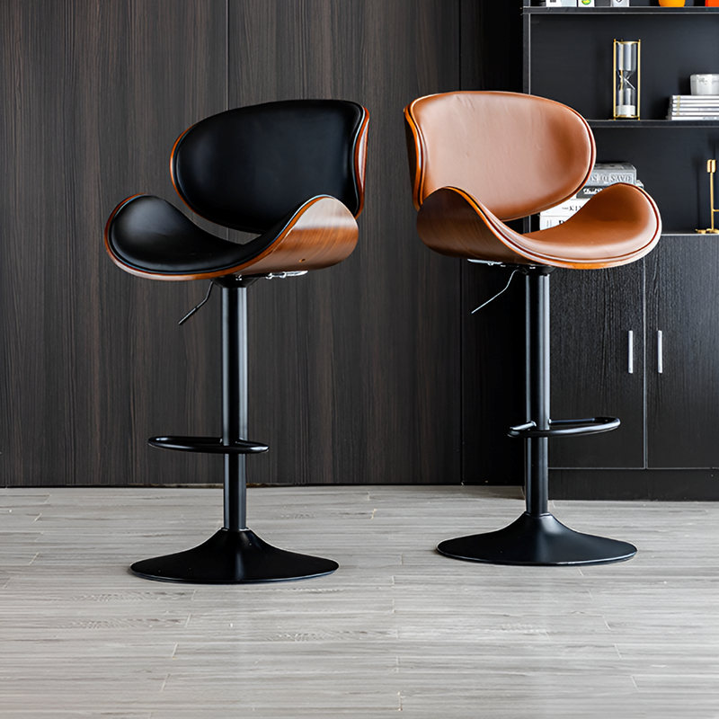 Cowhide Leather Swivel Bar Chair – Adjustable Height, Steel Base, 6 Color Options