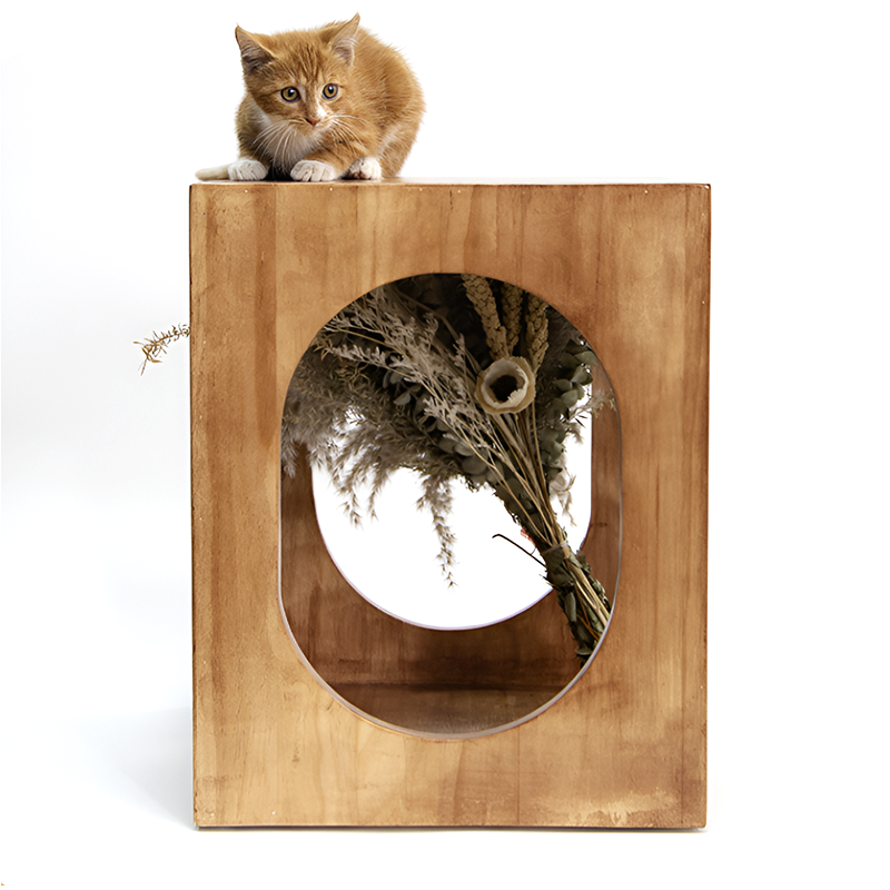 Modern Solid Wood Side Table with Hidden Cat Bed – Nordic Style Furniture for Living Room or Bedroom