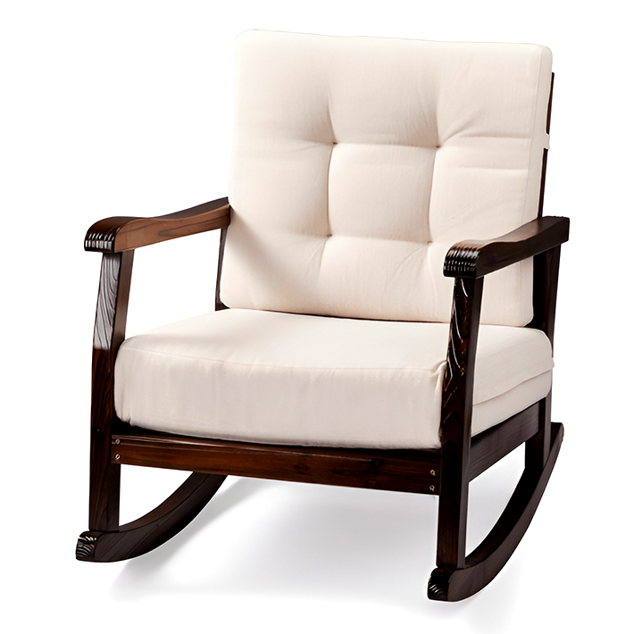 Carbonized Cedar Rocking Chair with Detachable White Cushion – Outdoor & Indoor Rustic Wooden Lounge Chair