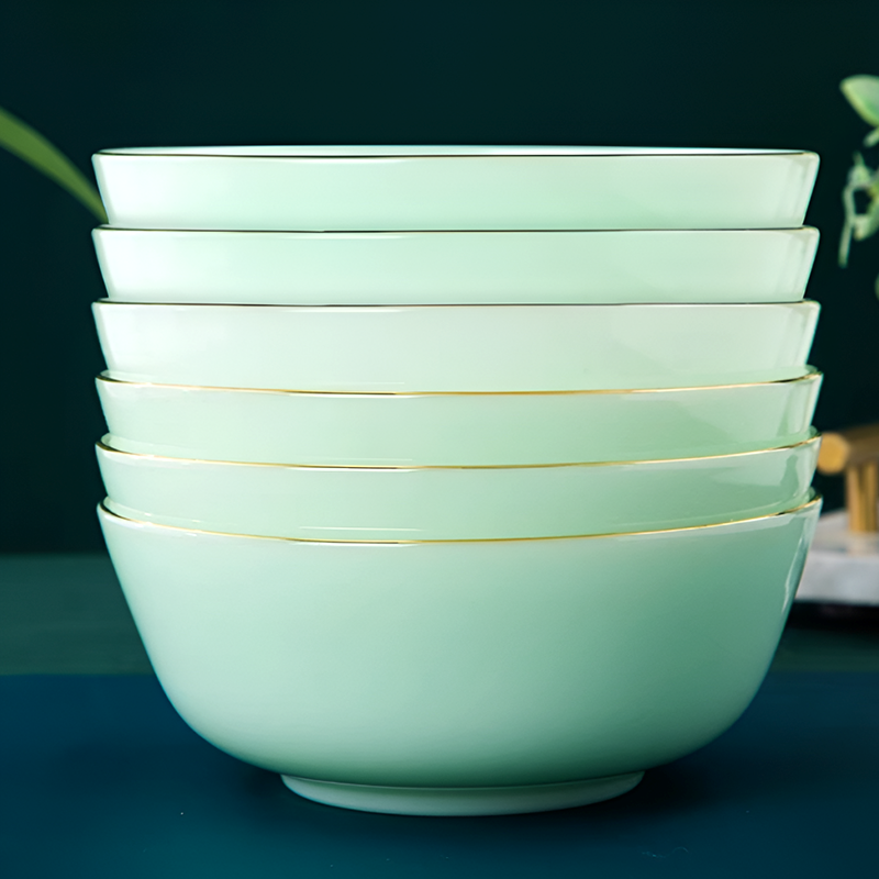 6-Piece Jade Porcelain Bowl Set – Elegant Translucent Ceramic Tableware in 3 Sizes (4.4", 5.5", 6.5")