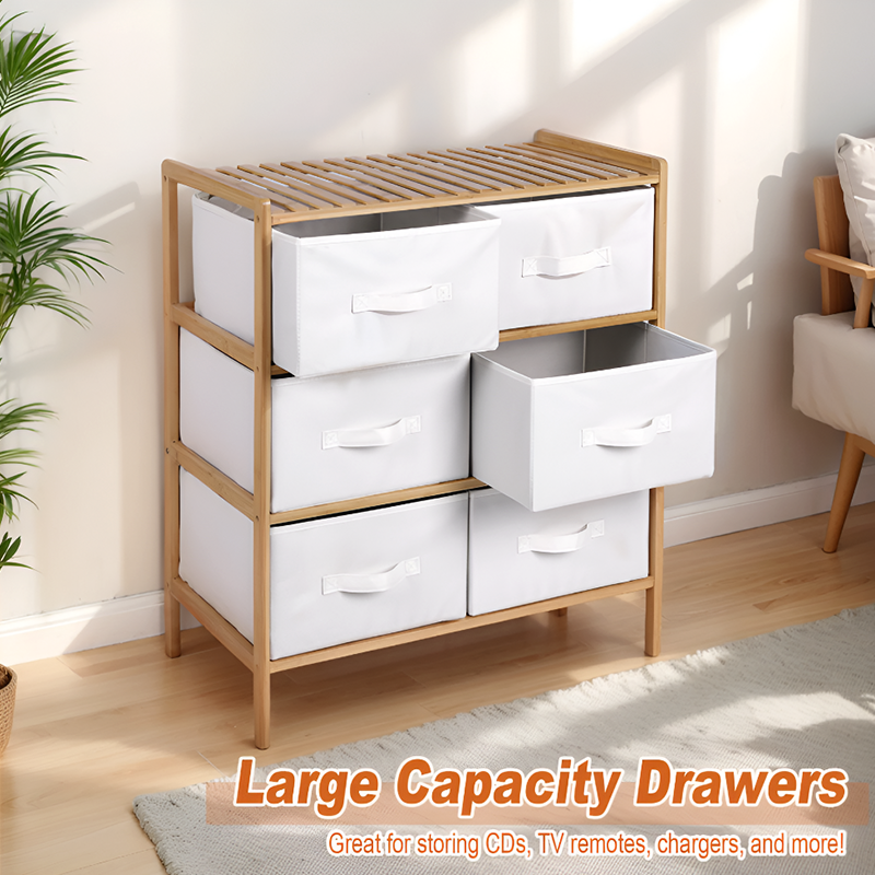 Bamboo Wood Fabric Drawer Storage Cabinet – 6/3 Drawer Organizer for Bedroom, Kids Room & Closet