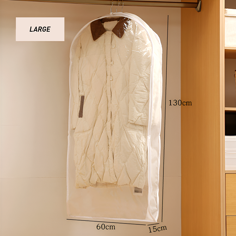 Clear Front Hanging Dust Cover for Coats & Suits – PEVA Waterproof Garment Bag With Semi-Opaque White or Gray Back