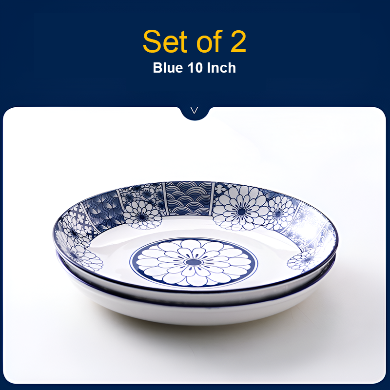 Set of 2 – Large Ceramic Serving Plate – Deep Round Dish