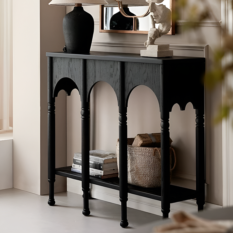 Solid Wood Retro Console Table – Entryway & Living Room Side Table