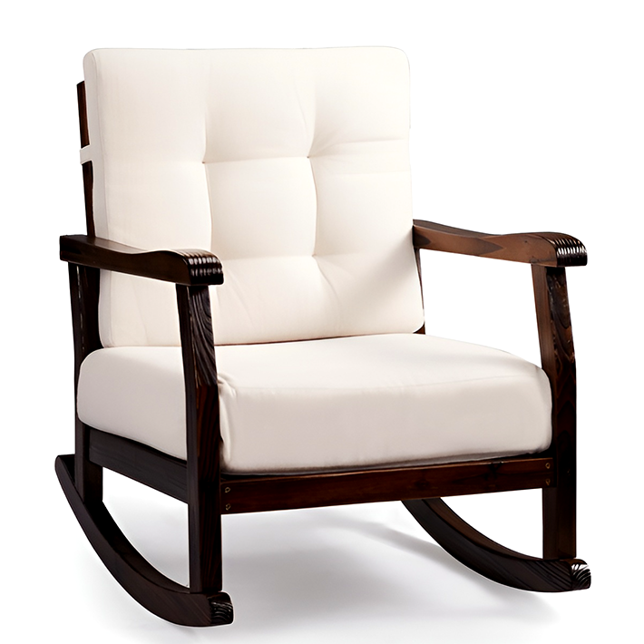 Carbonized Cedar Rocking Chair with Detachable White Cushion – Outdoor & Indoor Rustic Wooden Lounge Chair