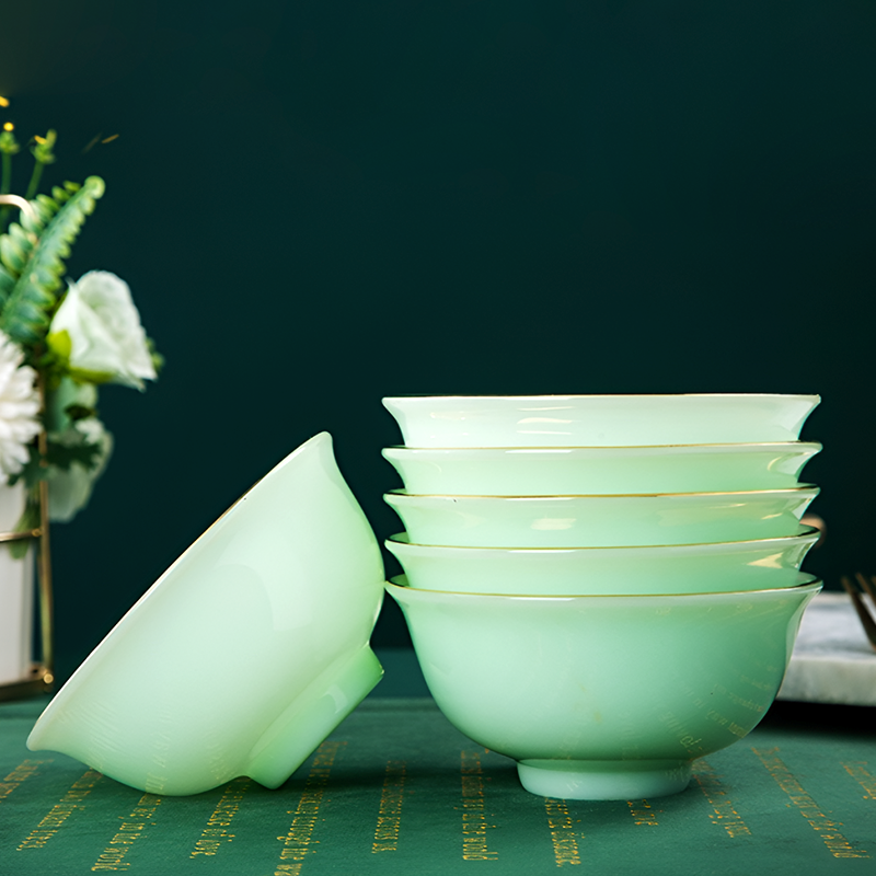 6-Piece Jade Porcelain Bowl Set – Elegant Translucent Ceramic Tableware in 3 Sizes (4.4", 5.5", 6.5")