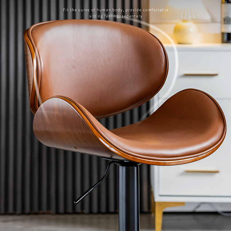Cowhide Leather Swivel Bar Chair – Adjustable Height, Steel Base, 6 Color Options
