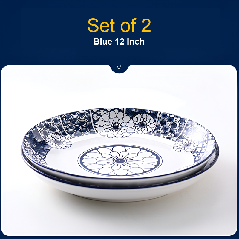 Set of 2 – Large Ceramic Serving Plate – Deep Round Dish