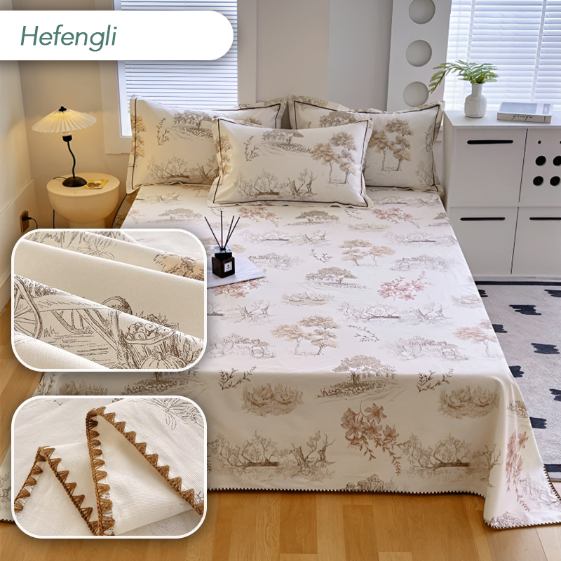 100% Cotton Coarse Cloth Summer Bedspread – Shell Edge Cool Mat & Linen Three-Piece Set – Great fit for Queen and King Beds