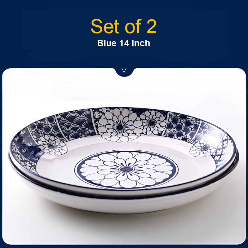 Set of 2 – Large Ceramic Serving Plate – Deep Round Dish