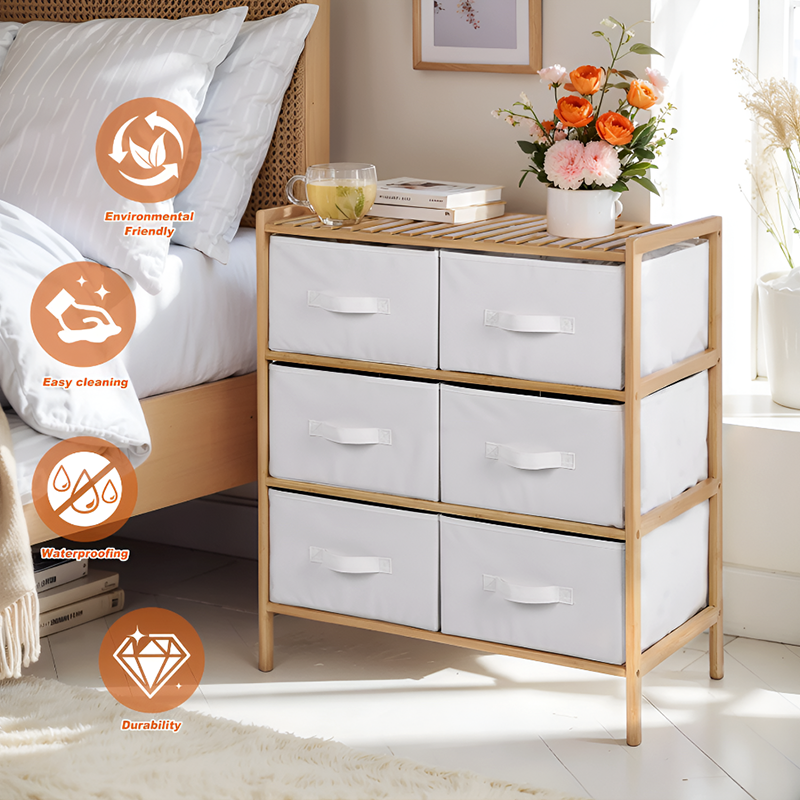 Bamboo Wood Fabric Drawer Storage Cabinet – 6/3 Drawer Organizer for Bedroom, Kids Room & Closet