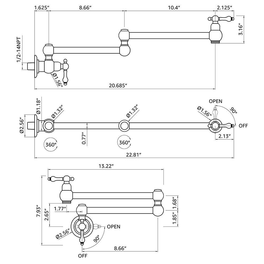 Wall-Mount Pot Filler Faucet – Retractable Folding Kitchen Tap