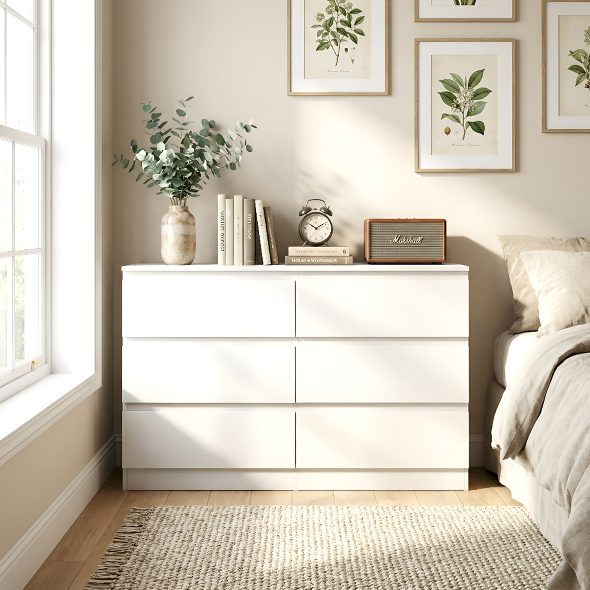 Modern 6-Drawer Dresser Cabinet – Minimalist Storage Solution in Olive Green or Grey