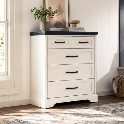 5-Drawer Chest of Drawers - Black & White Solid Wood Storage Cabinet