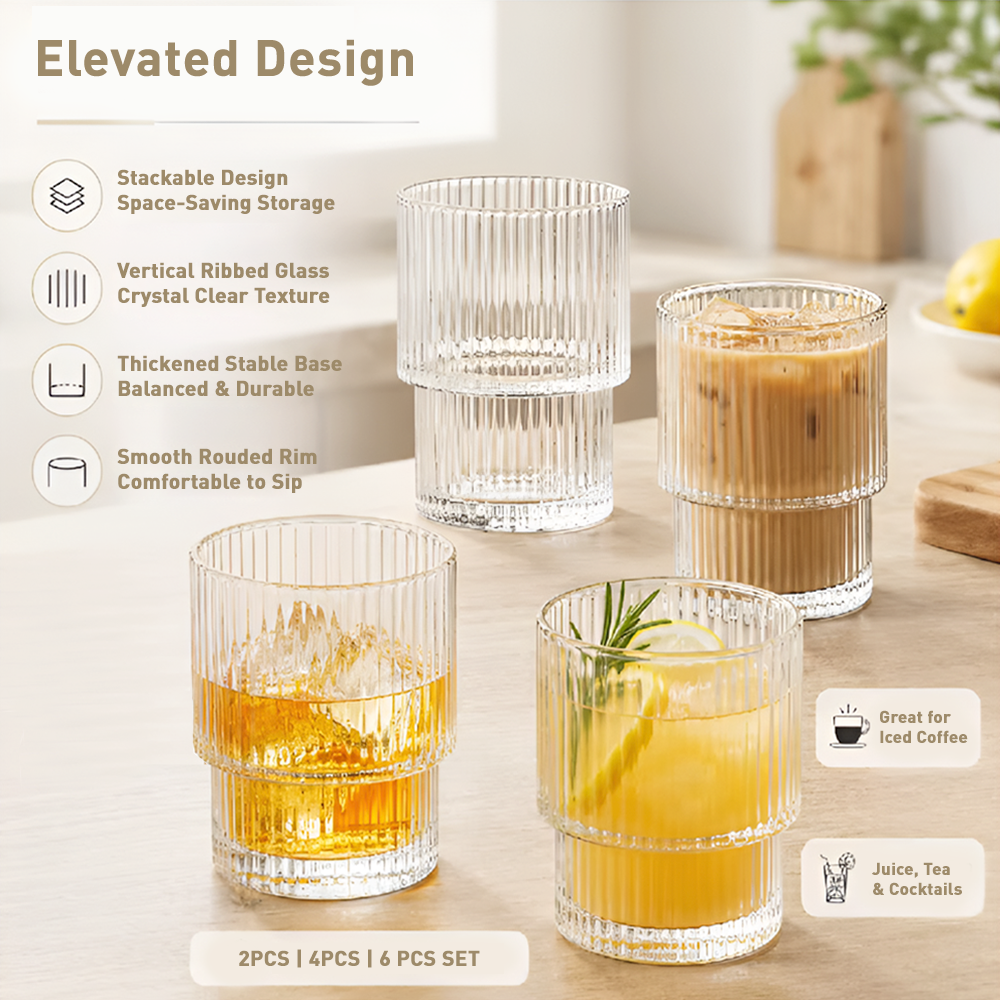 High Borosilicate Glass Cup – Large-Capacity Vertical Grain Milk & Iced Coffee Drinkware