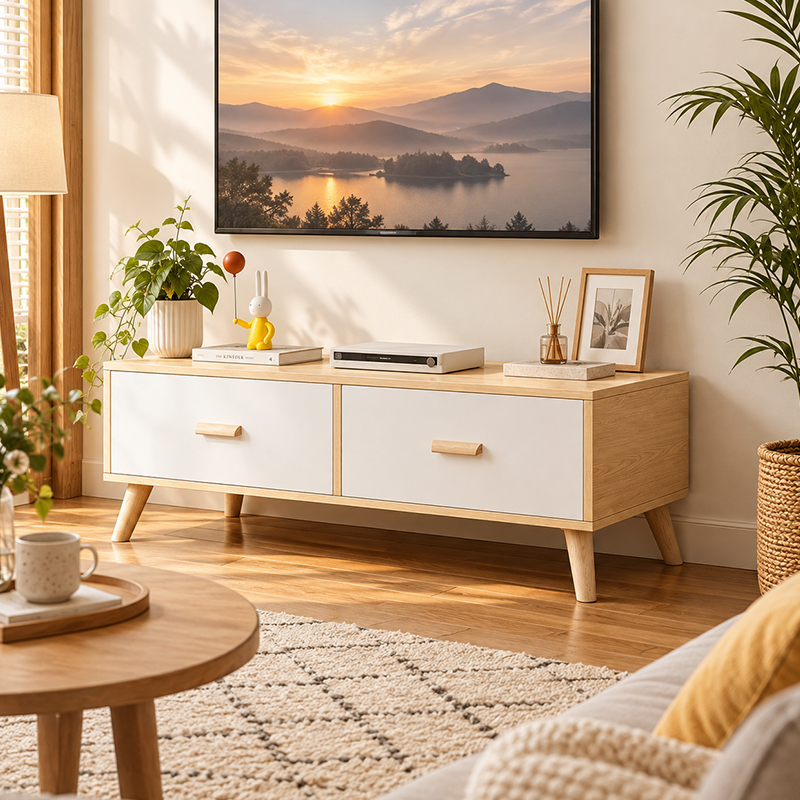 Modern TV Cabinet for Small Living Rooms – Retractable Wood Media Console