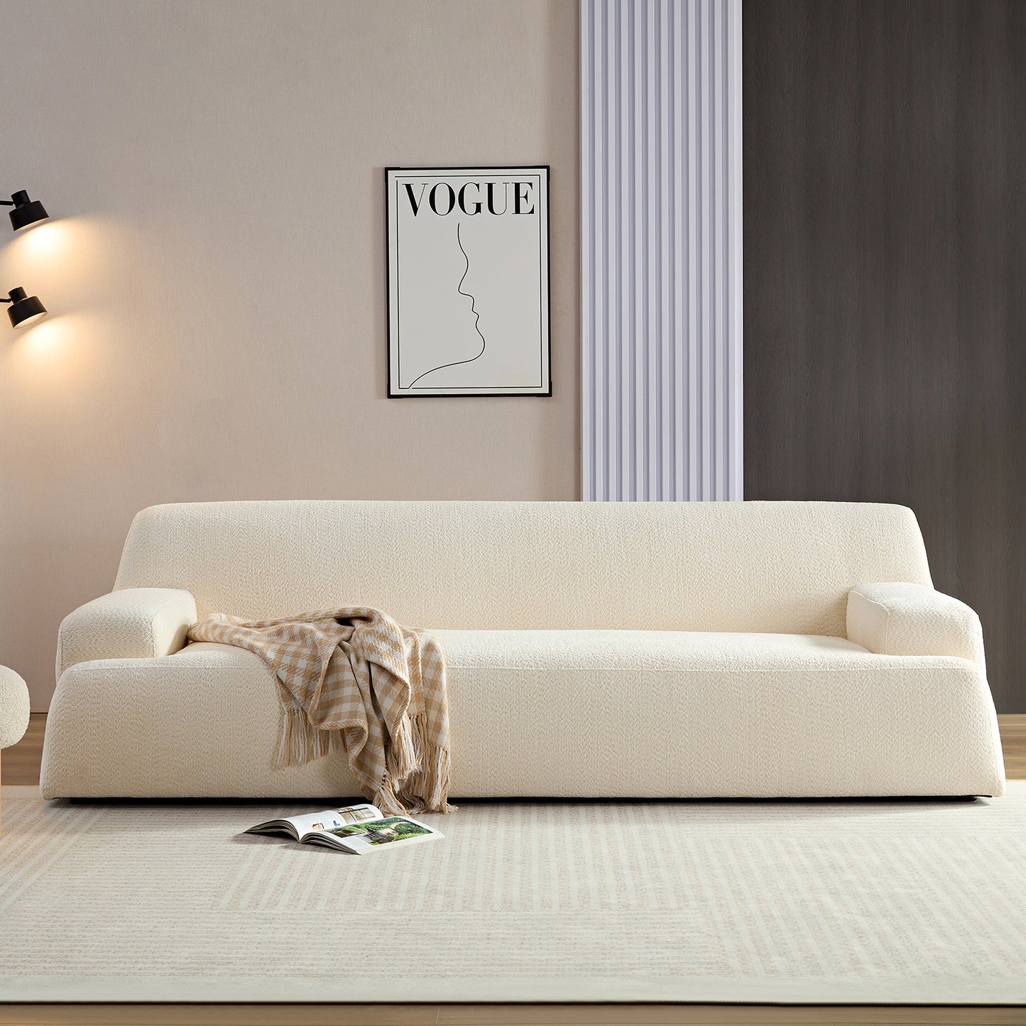 Modern Lamb Wool Fabric 3 Seater Sofa