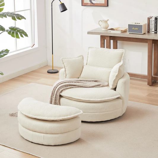 Modern Corduroy Swivel Lounge Chair with Hidden Moon Storage – 5 Color Options