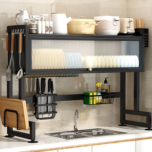 Over the Sink Dish Drying Rack with Dustproof Cover – Multifunctional Kitchen Storage Organizer