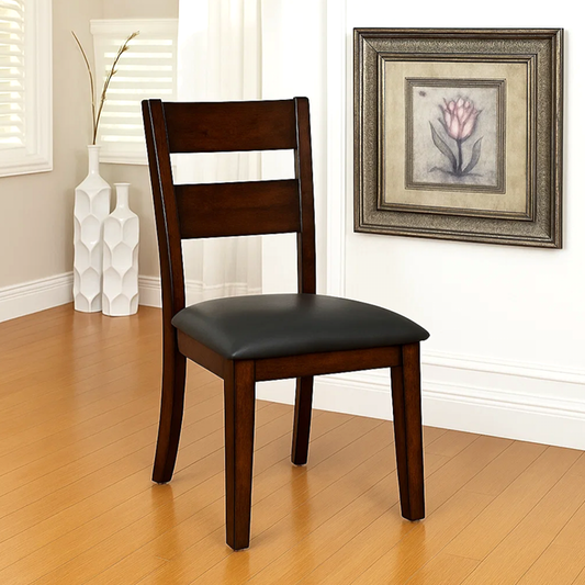 Set of 2 Solid Wood Dining Chairs – Dark Cherry Finish, Transitional Style, Leatherette Cushions, Sturdy Kitchen or Dining Room Furniture