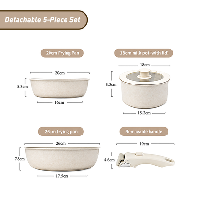 Maifan Stone Non-Stick Cookware Set with Detachable Handle - Stackable Pots & Frying Pans