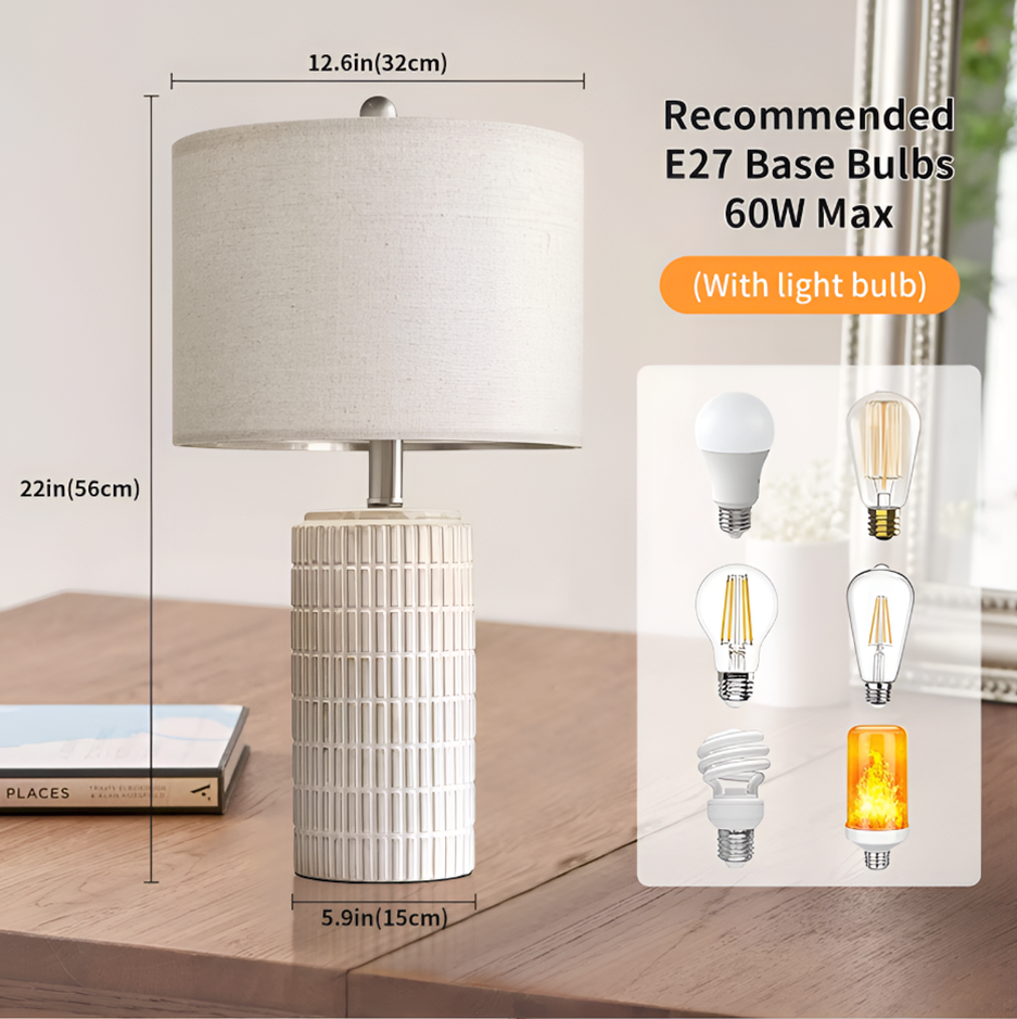Elegant American Style Vintage Table Lamp – Ceramic Base & Linen Shade