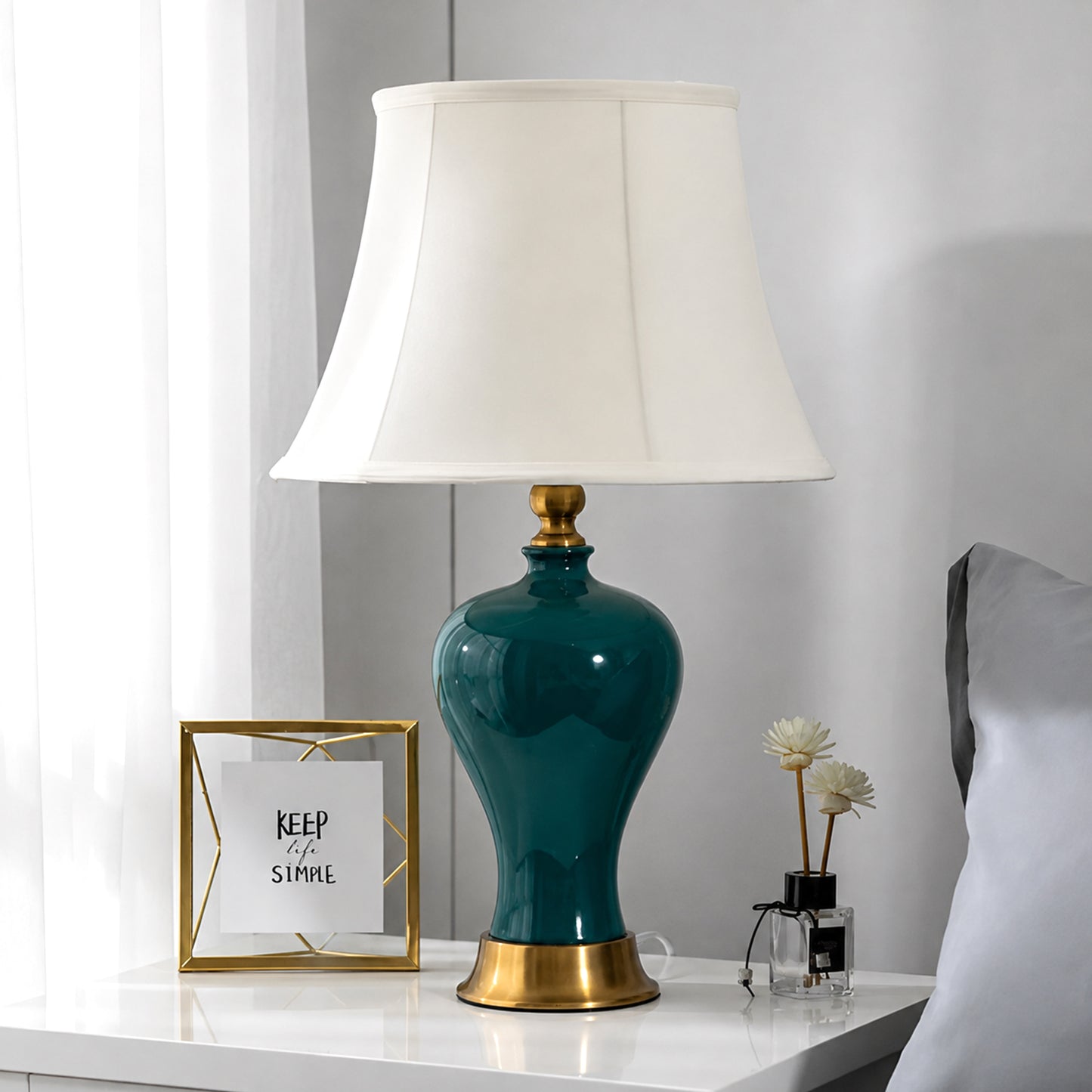 American-Style Ceramic Table Lamp with Dimmer Switch