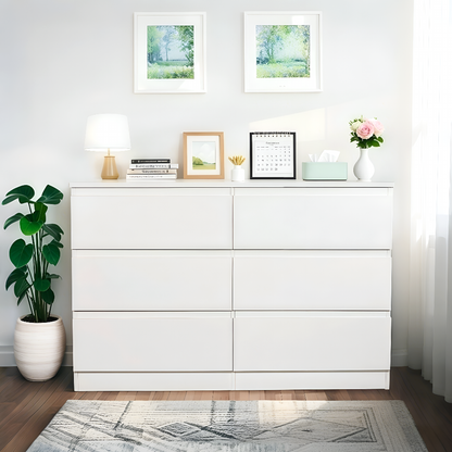 Modern 6-Drawer Dresser Cabinet – Minimalist Storage Solution in Olive Green or Grey