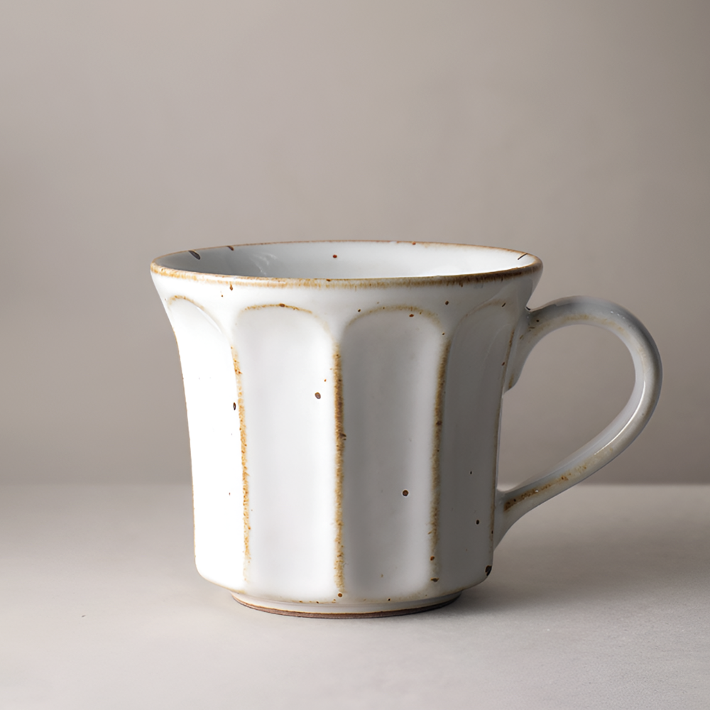 Handmade Stoneware Coffee Mug – Rustic Vintage Glazed Ceramic with Vertical Groove Design