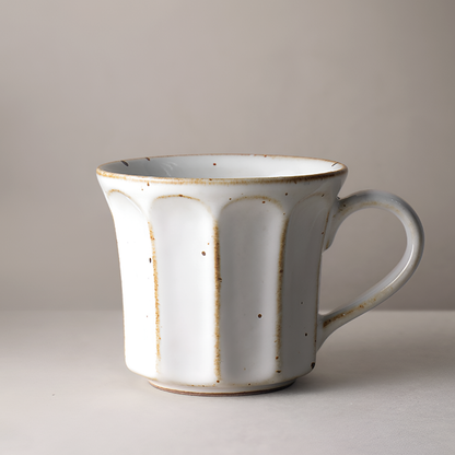 Handmade Stoneware Coffee Mug – Rustic Vintage Glazed Ceramic with Vertical Groove Design