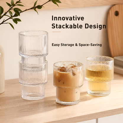 High Borosilicate Glass Cup – Large-Capacity Vertical Grain Milk & Iced Coffee Drinkware
