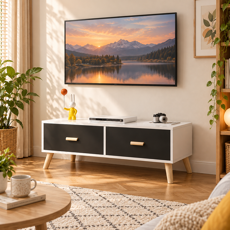 Modern TV Cabinet for Small Living Rooms – Retractable Wood Media Console