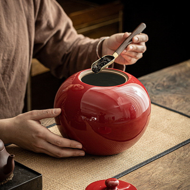 Glazed Ceramic Tea Storage Jar with Sealed Lid – Decorative Tea Canister