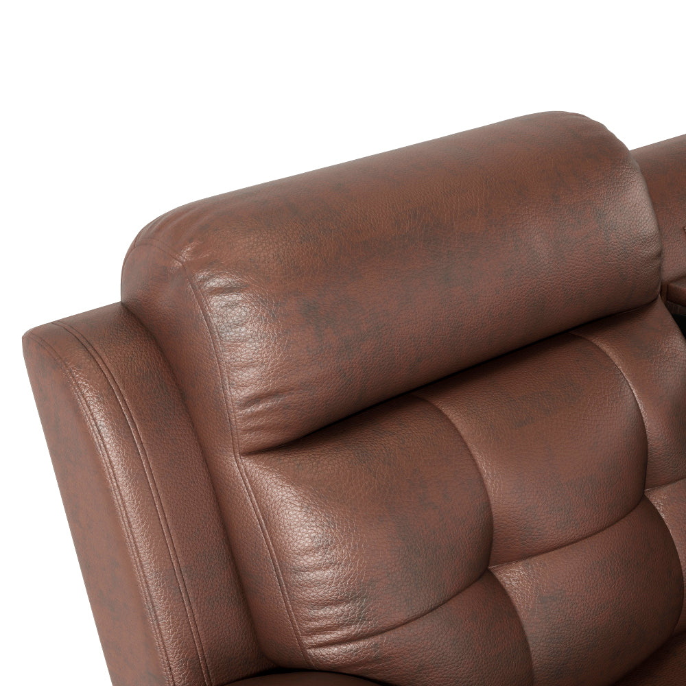 Genuine Leather Manual Reclining 3-Seater Sofa with Drop-Down Table, Cup Holders & Storage