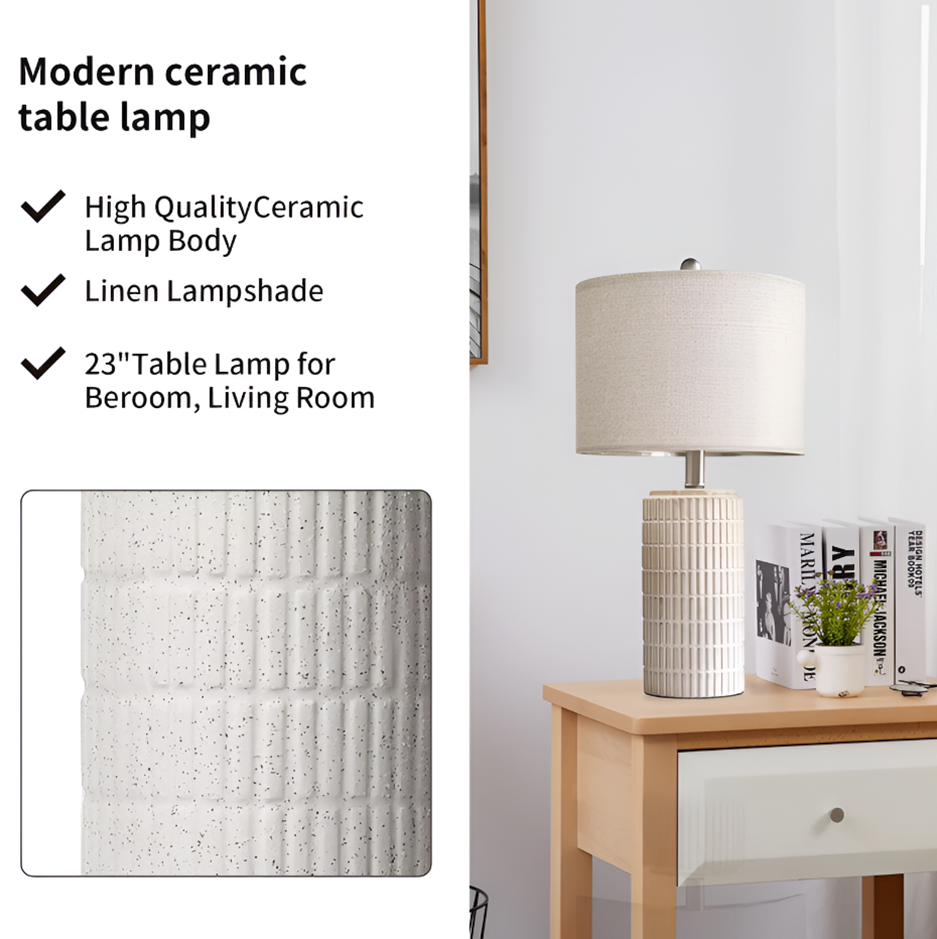 Elegant American Style Vintage Table Lamp – Ceramic Base & Linen Shade