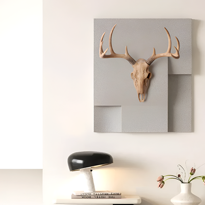 Antique-Style Buck Horn Skull Wall Decor - Rustic Resin Hunting Ornament