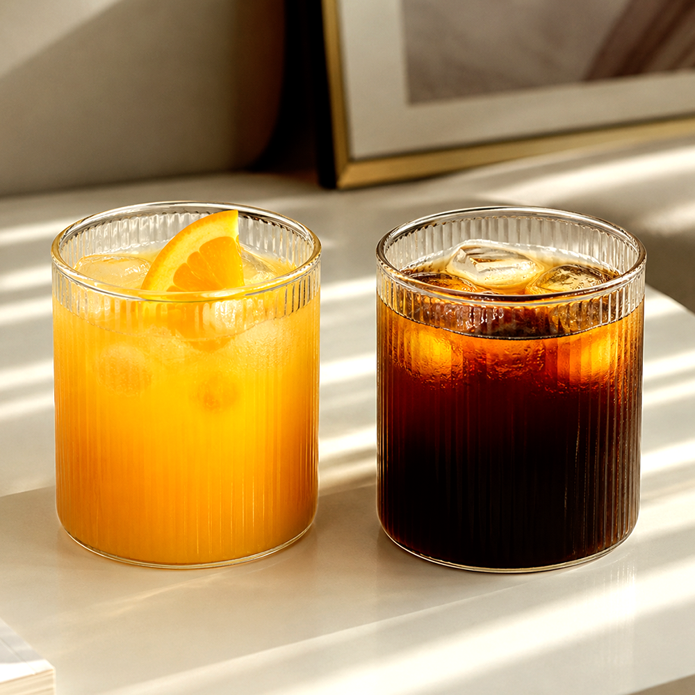 High Borosilicate Glass Cup – Large-Capacity Vertical Grain Milk & Iced Coffee Drinkware