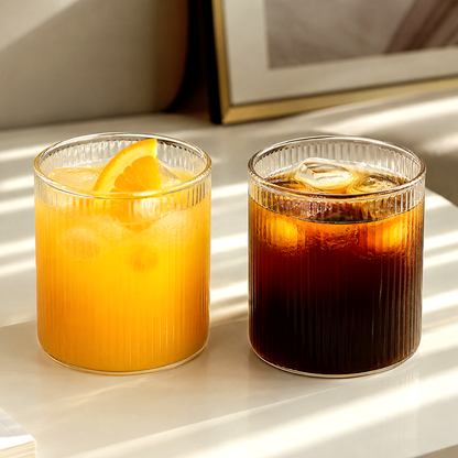 High Borosilicate Glass Cup – Large-Capacity Vertical Grain Milk & Iced Coffee Drinkware