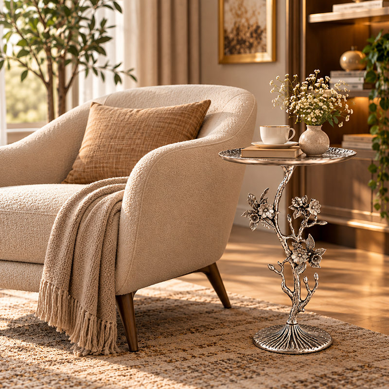 Light Luxury Sofa Side Table with Shelving - Aluminum Alloy Living Room Corner Table